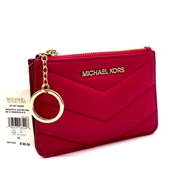 Michael Kors Jet Set Travel Small Top Zip Coin Pouch w ID Holder Electric Pink - Picture 1 of 8